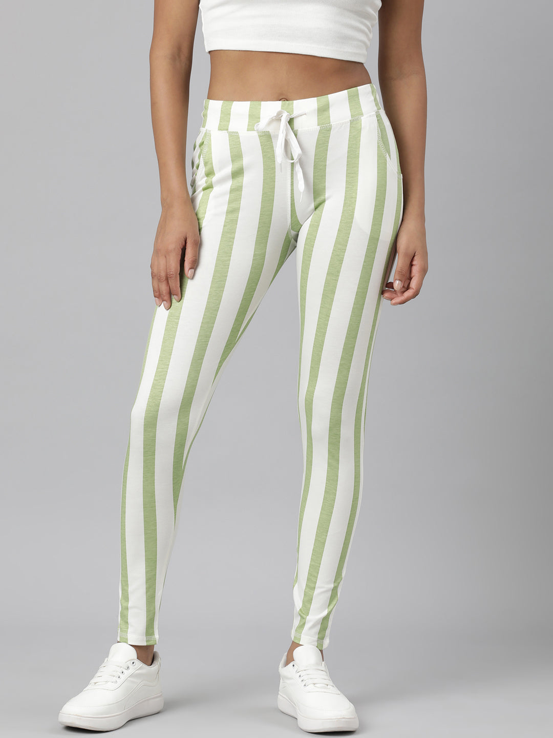 Shop Women's Green Slim Fit Striped Track Pant Showoffff