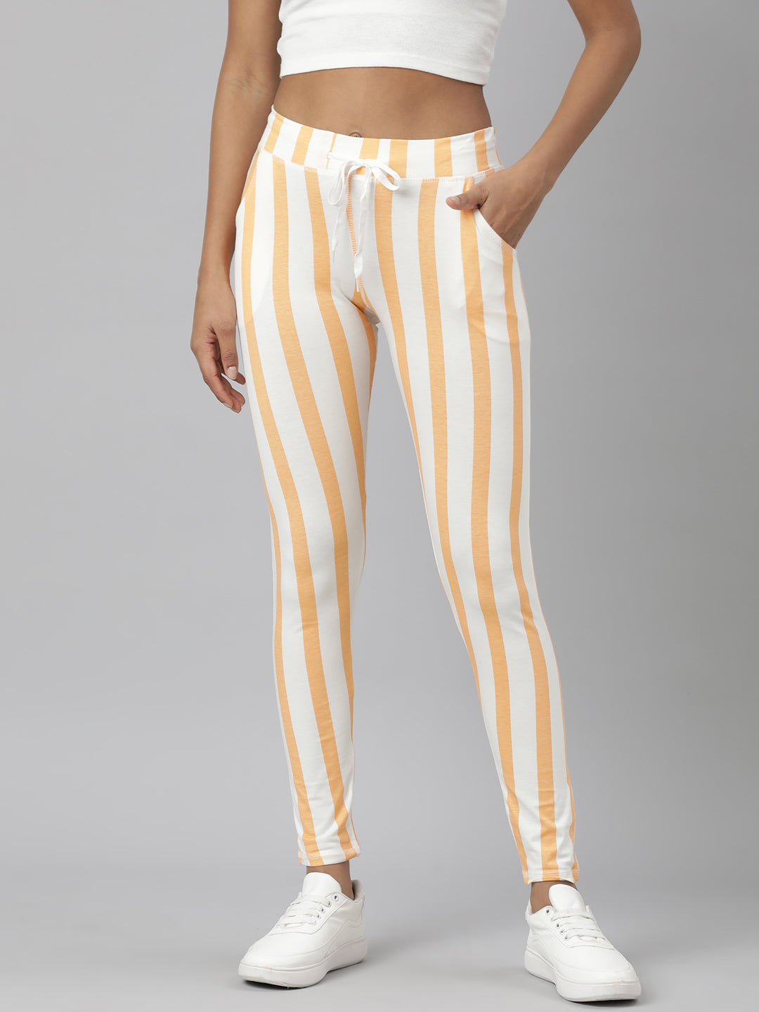 Shop Women's Orange Slim Fit Striped Track Pant Showoffff