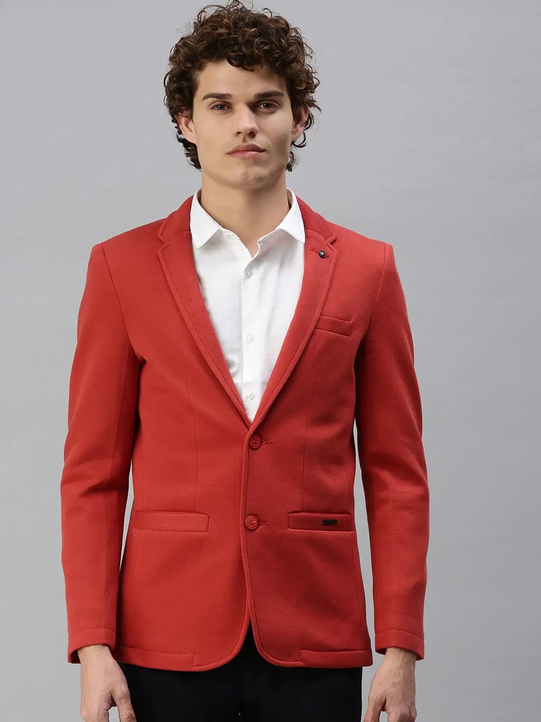 Men's Rust Solid Single-Breasted Slim-Fit Blazer - from SHOWOFFFF