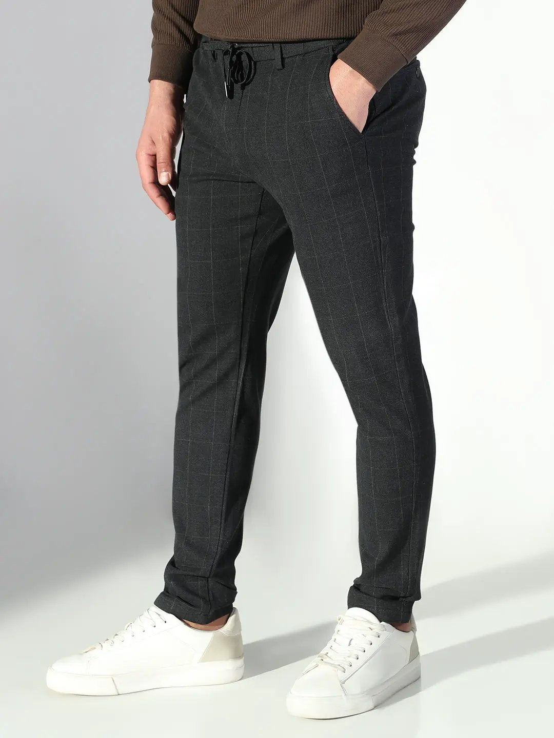 Men's Black Checked Slim Fit Trousers - from SHOWOFFFF