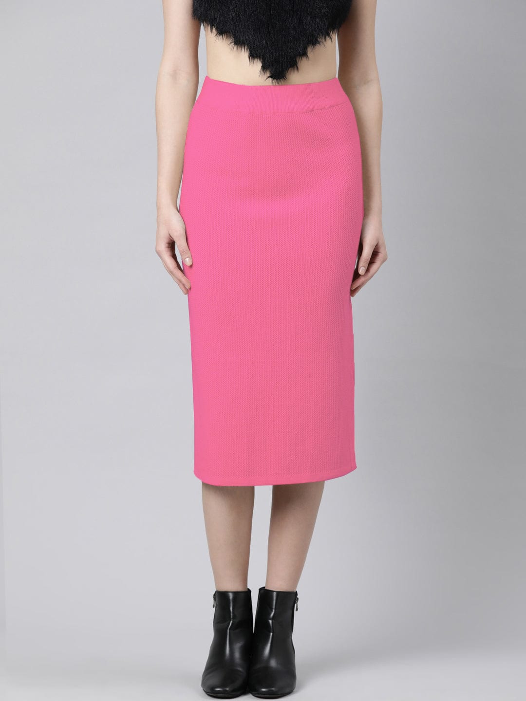 Buy Textured Pink Straight Midi Skirt Online Showoffff