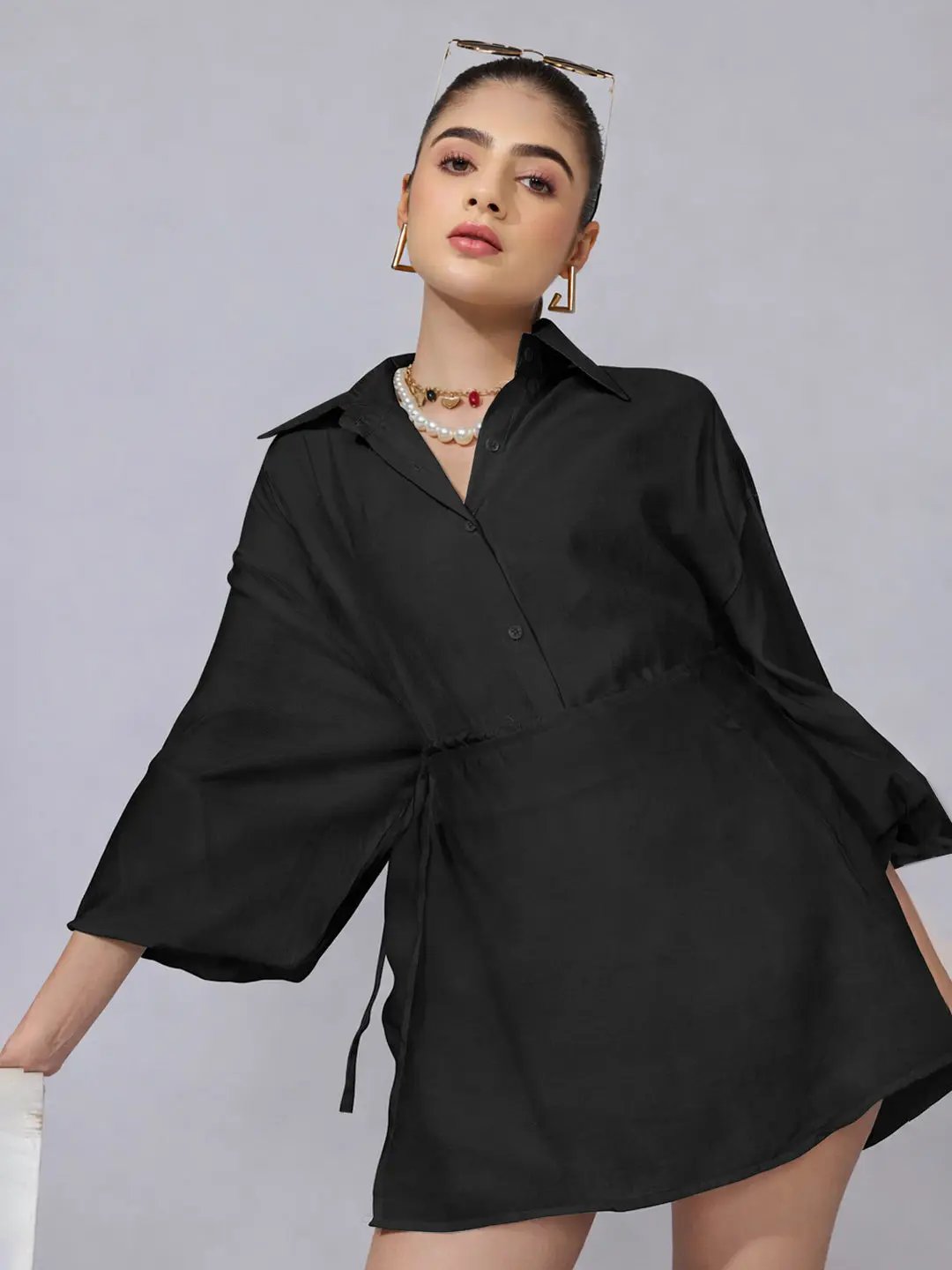 Women's Black Oversized Shirt & Shorts Co-Ord Set - from SHOWOFFFF