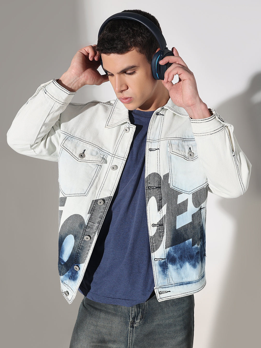 Mens Fashion Jacket SHOWOFFFF Edition Men's Typography White Denim