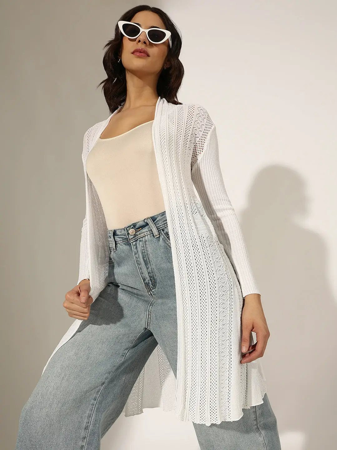 Long Shrug Dress Off White Long Shrug With Slits InWeave Long Shrug Dress Off White Long Shrug With Slits InWeave
