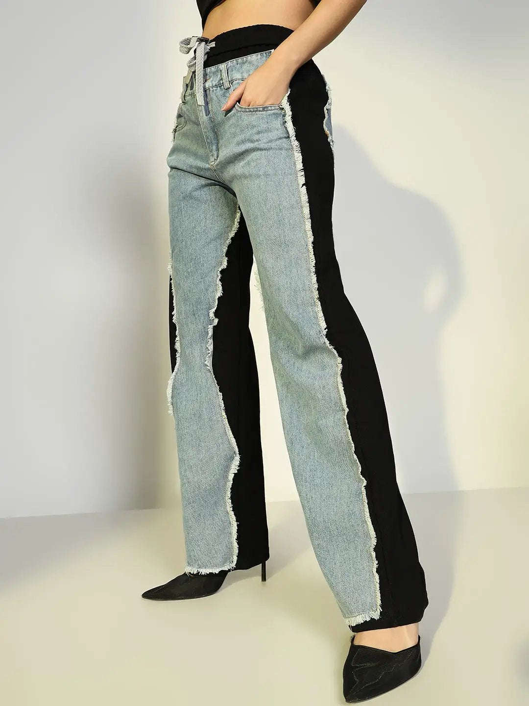 Women's Black Jogger Style Jeans with Denim Patches - from SHOWOFFFF