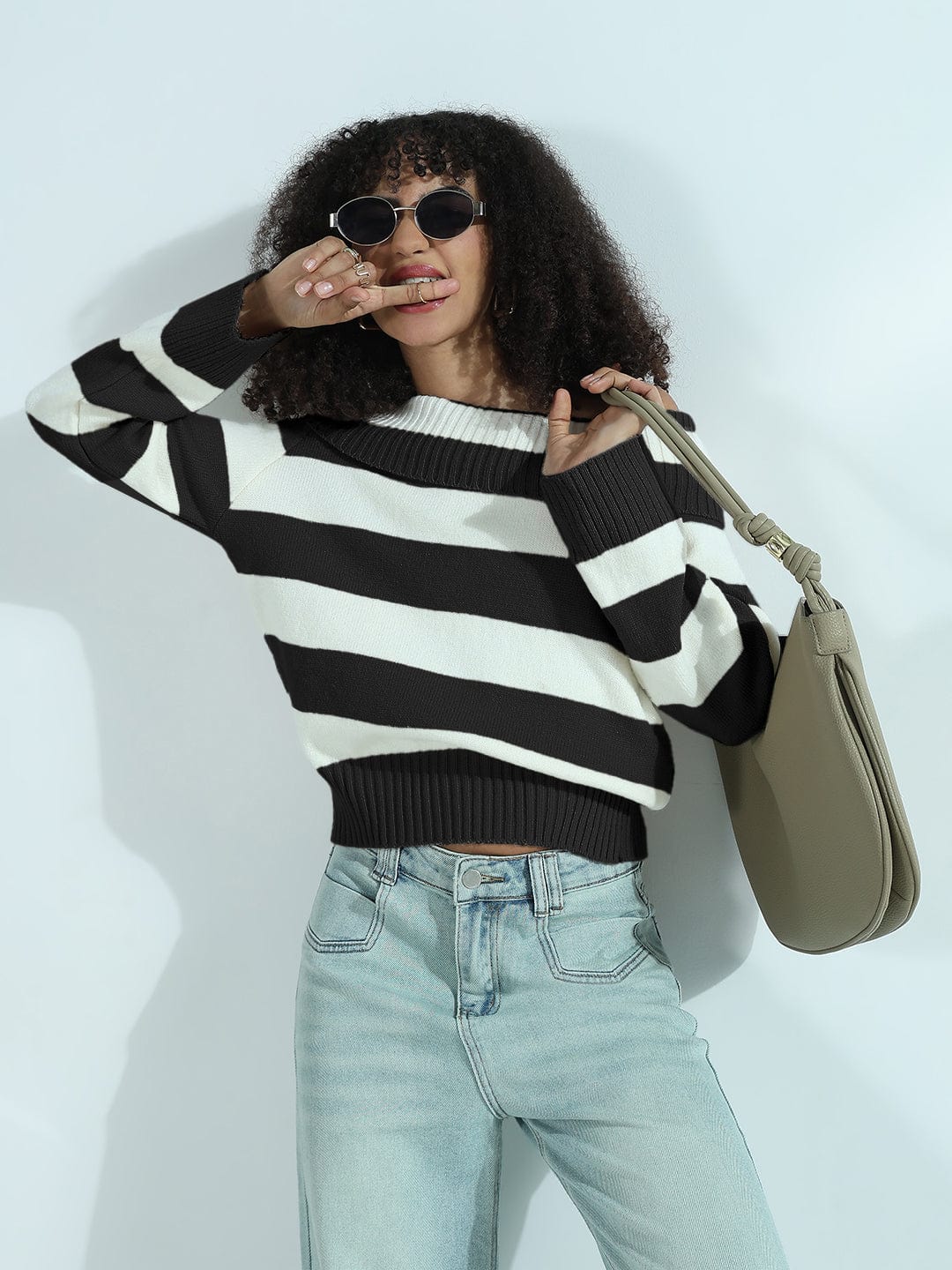Buy Black Striped Off-shoulder Knit Sweater Top Showoffff