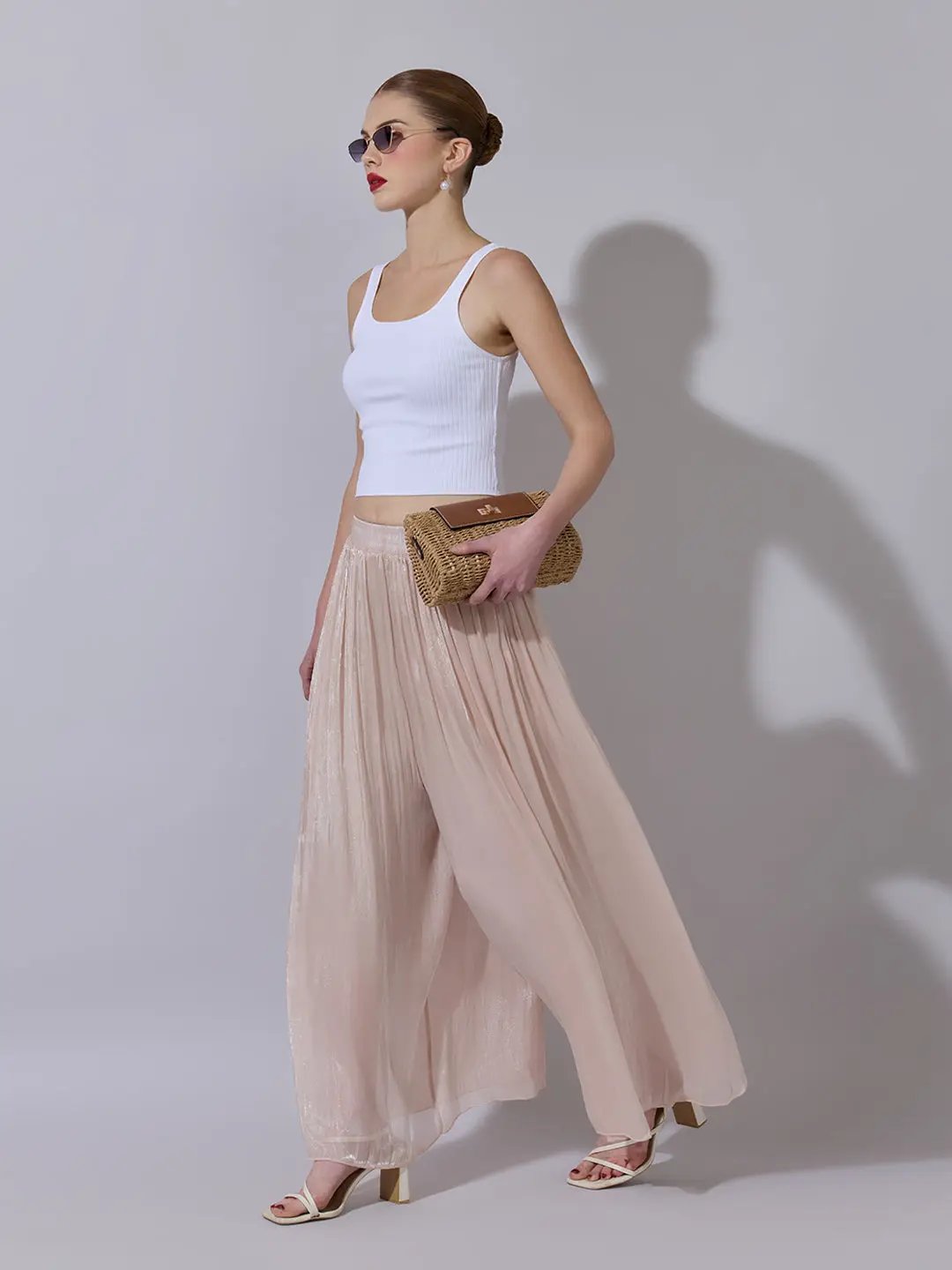 Women's Peach Sheer Wide-Leg Palazzo Pants - from SHOWOFFFF