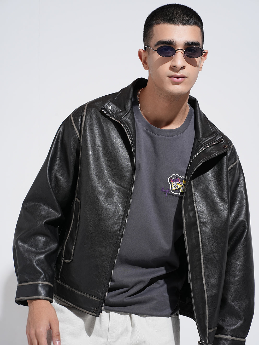 Men's Black Faux Leather Biker Jacket
