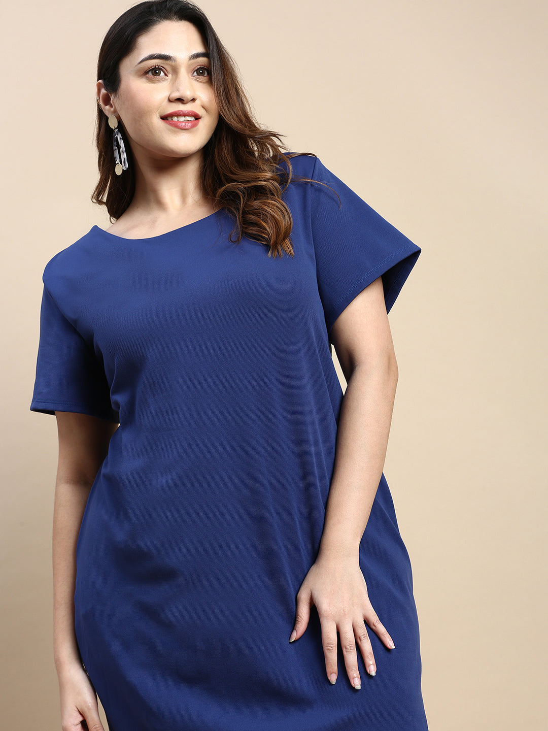 Chic Women's Blue Round Neck T-shirt Dress Showoffff
