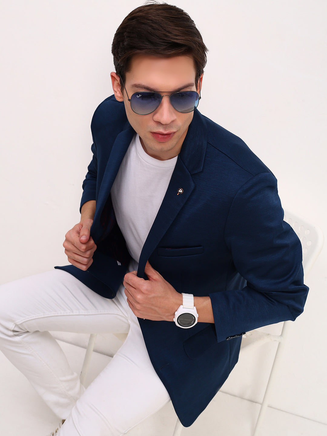 Buy Men's Teal Slim-Fit Single-Breasted Cotton Blazer Online