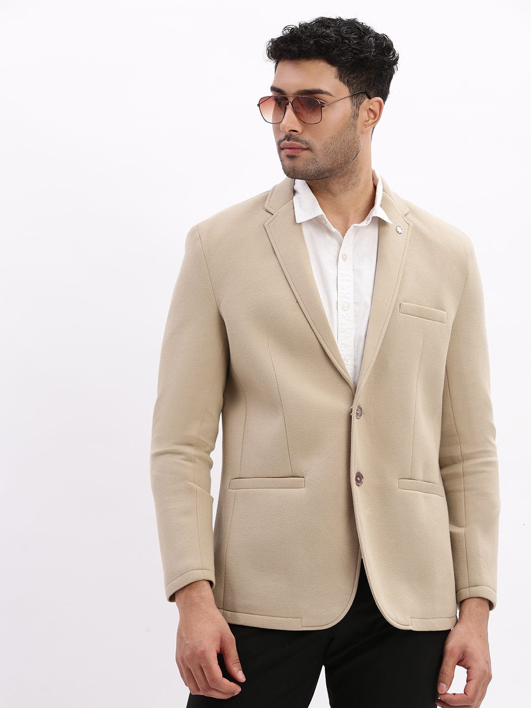 Buy Men's Beige Slim Fit Cotton Single Breasted Blazer Online