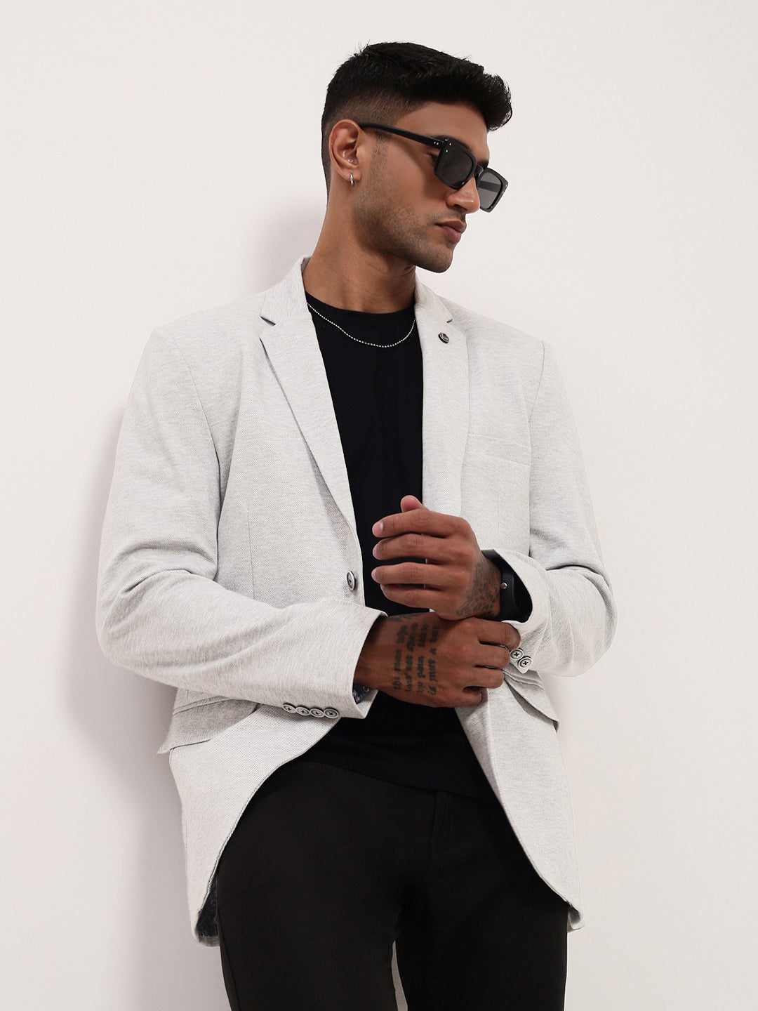 off white grey blazer dress