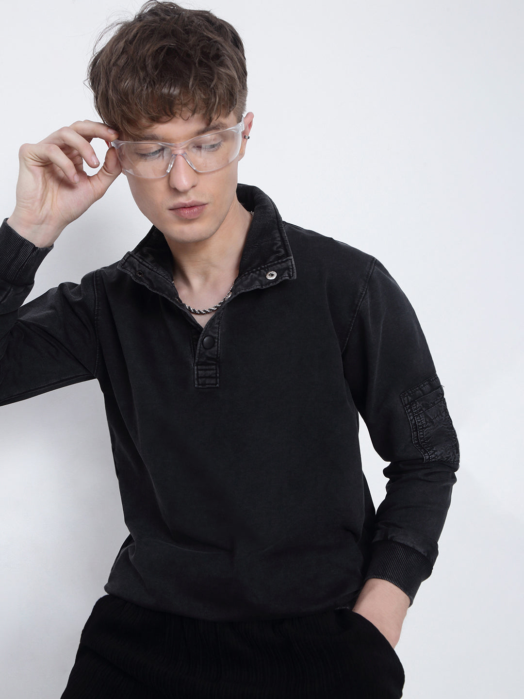 Shop Men's Charcoal High Neck Sweatshirt Showoffff