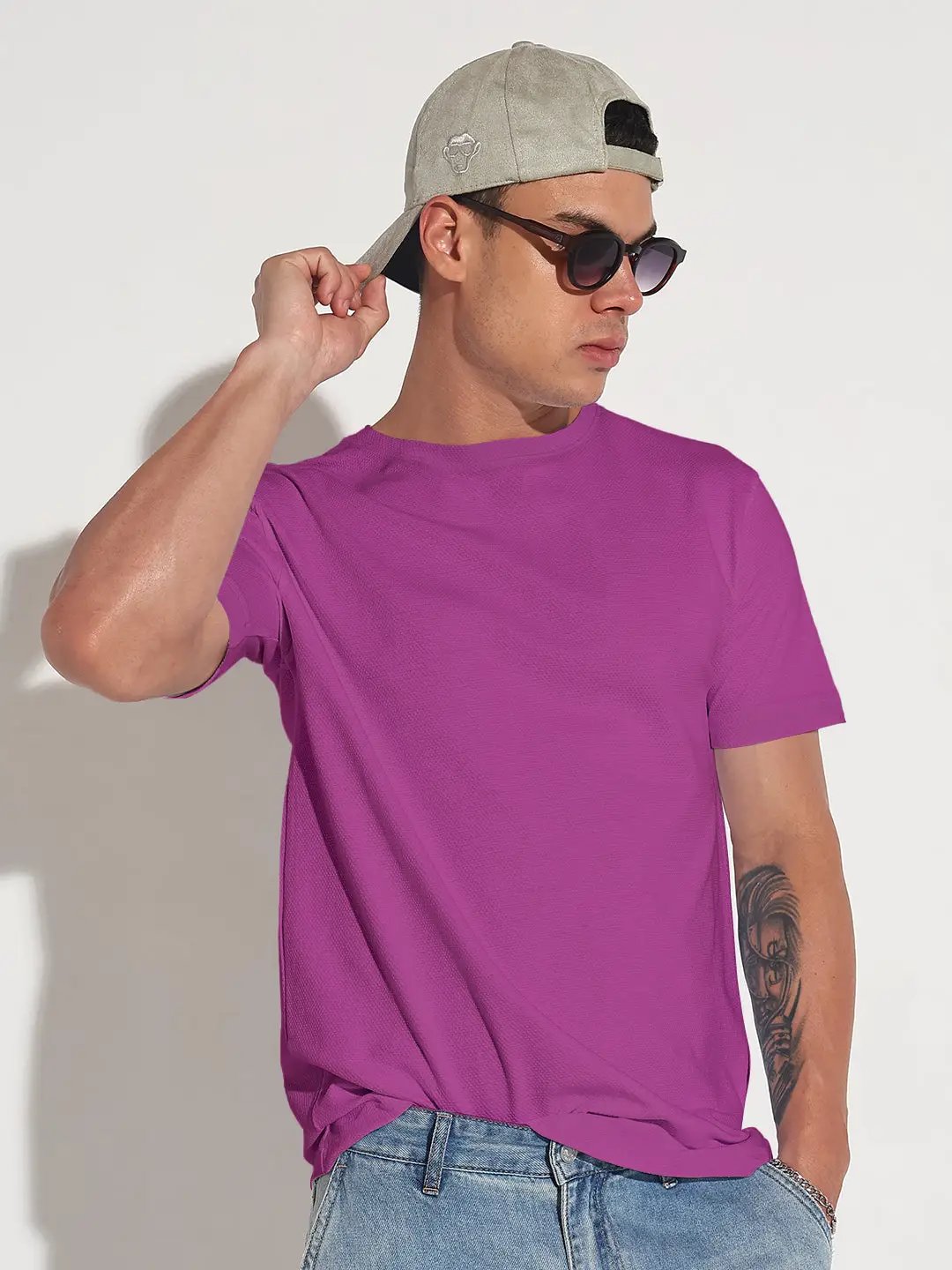 Men's Purple Round Neck Regular Fit T-Shirt - from SHOWOFFFF