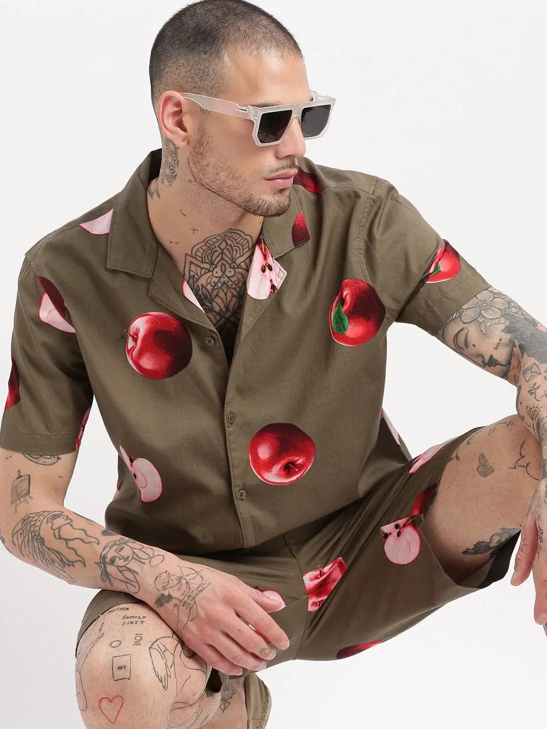 Men's Abstract Printed Cuban Collar Teal Co-Ords Set main image 1
