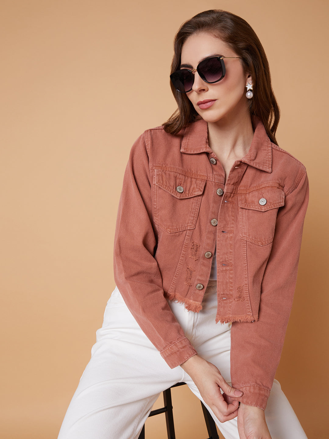 Crop Top Pink Coral Cropped Jacket Buy Women's Peach Windcheater