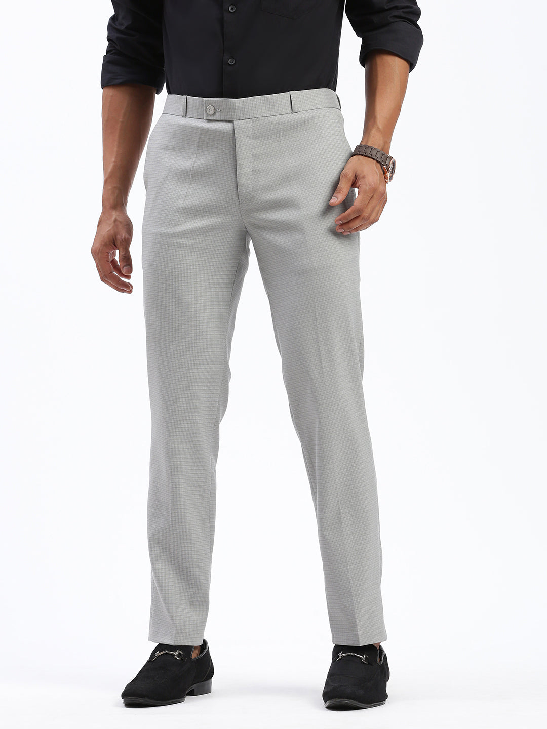 Buy Men's Grey Cotton Comfort Slim Fit Low-Rise Formal Trousers