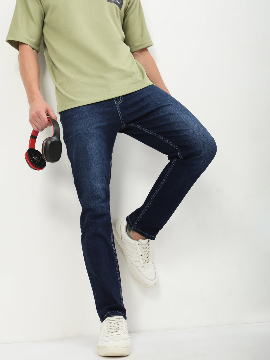 Shop Men's Navy Blue Solid Straight Fit Jeans Showoffff