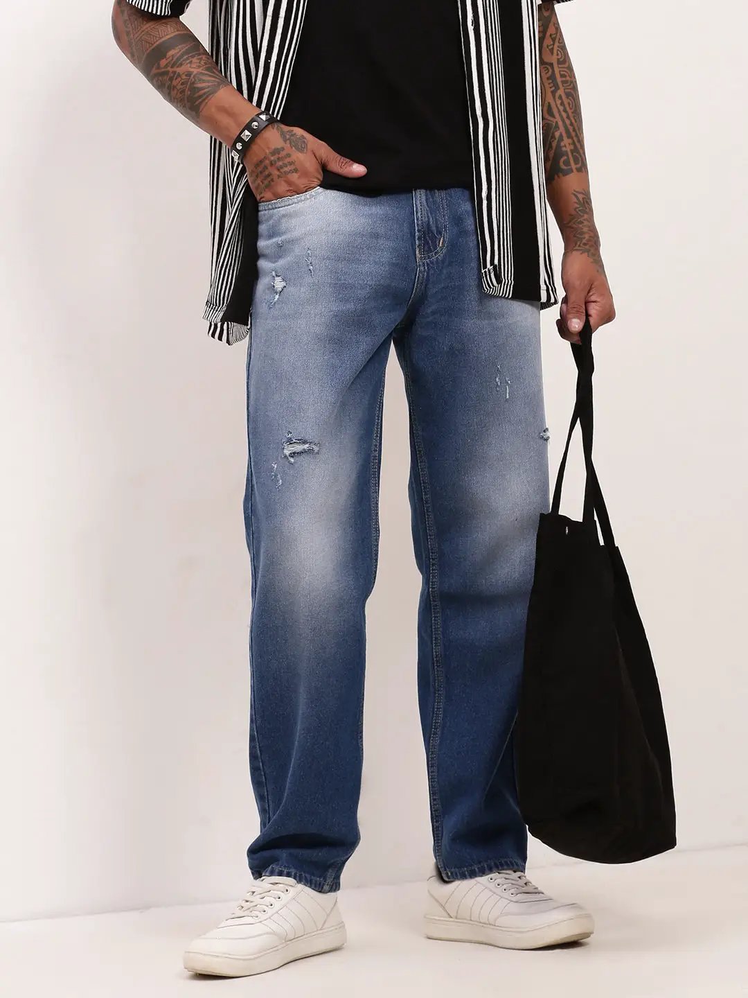 Men's Blue Solid Straight Fit Jeans