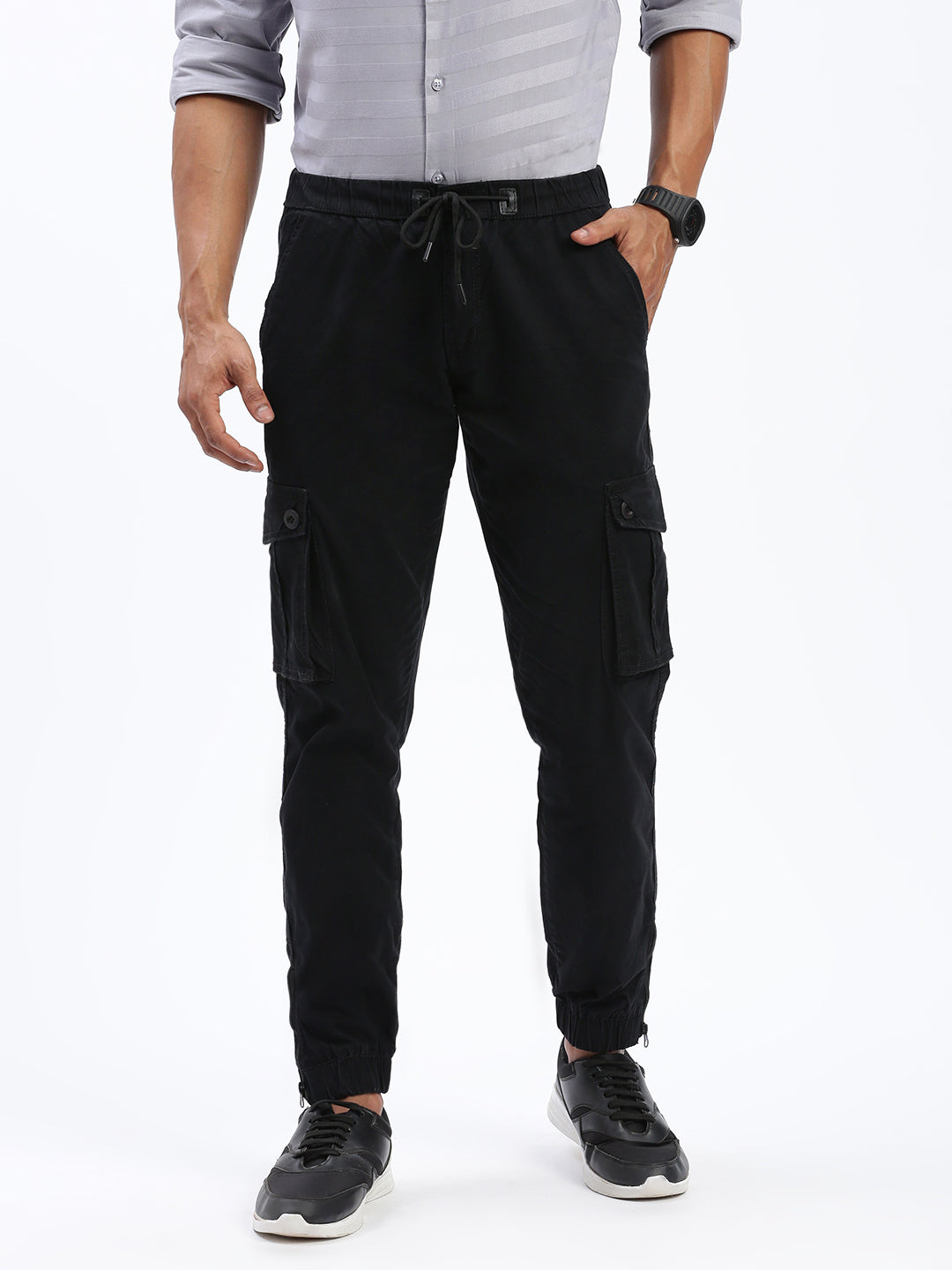 Buy Men's Black Comfort Slim Fit Low-Rise Cotton Joggers Trousers