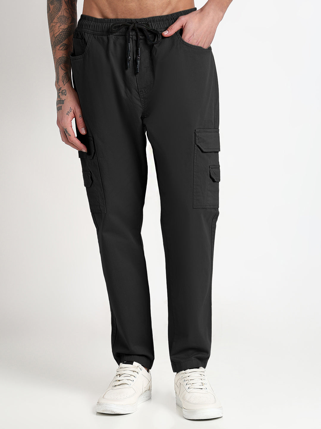 Buy Men's Black Slim Fit Joggers with Side Pocket Showoffff