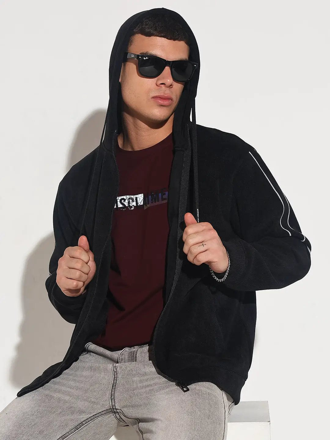 Men's Black Zip-Up Hoodie with Pocket - from SHOWOFFFF