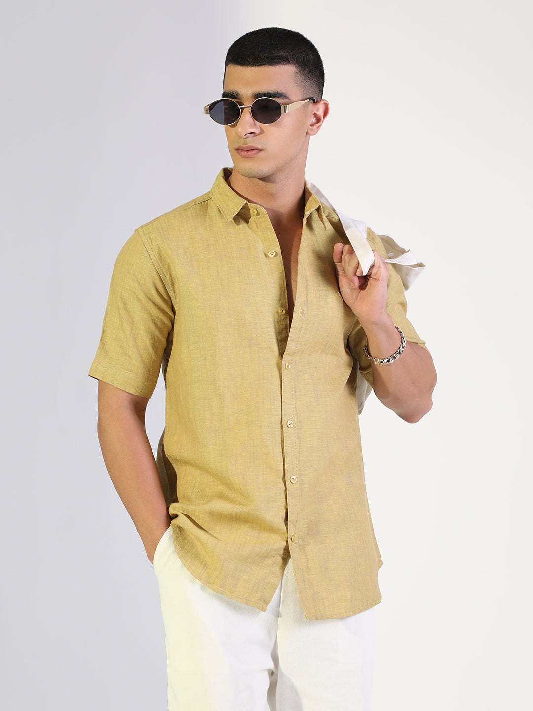 Shop Men's Mustard Slim Fit Short Sleeve Casual Cotton Showoffff