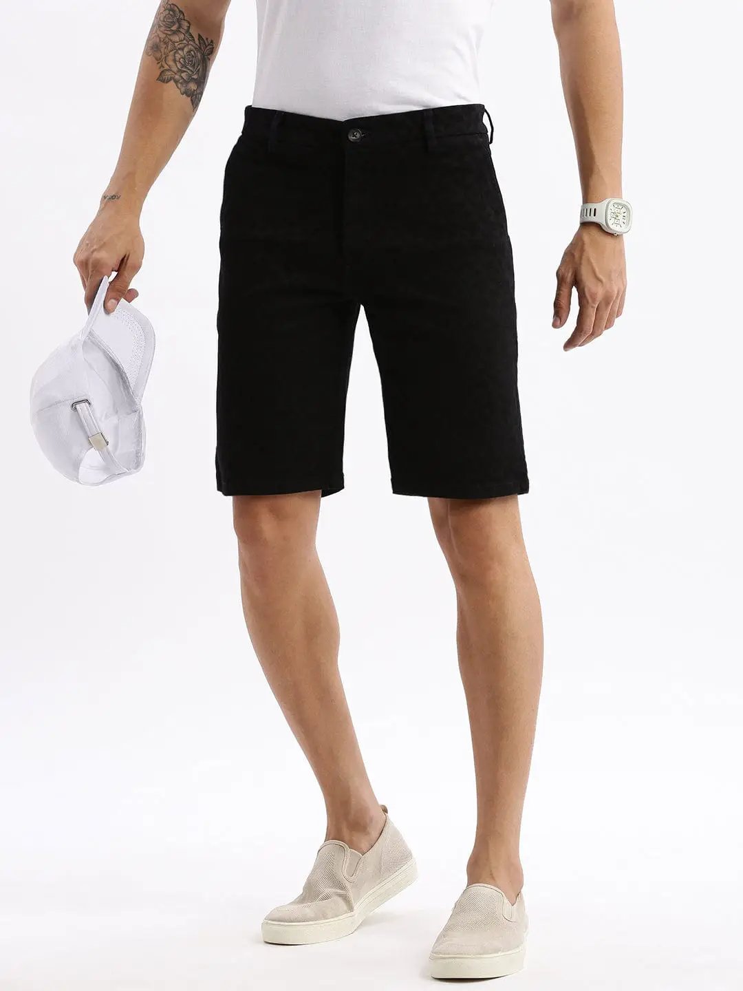 Men's Geometric Black Low-Rise Denim Shorts - from SHOWOFFFF