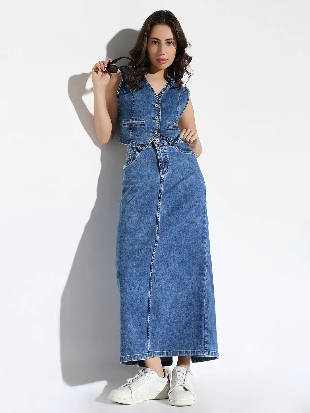 Women's Blue Solid Denim Co-Ords Set - Uncategorized from SHOWOFFFF