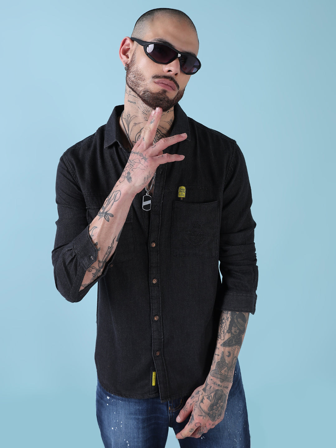 Dress Shirt Slim Fit Denim Shirt Mens Spykar Men Light Blue Cotton