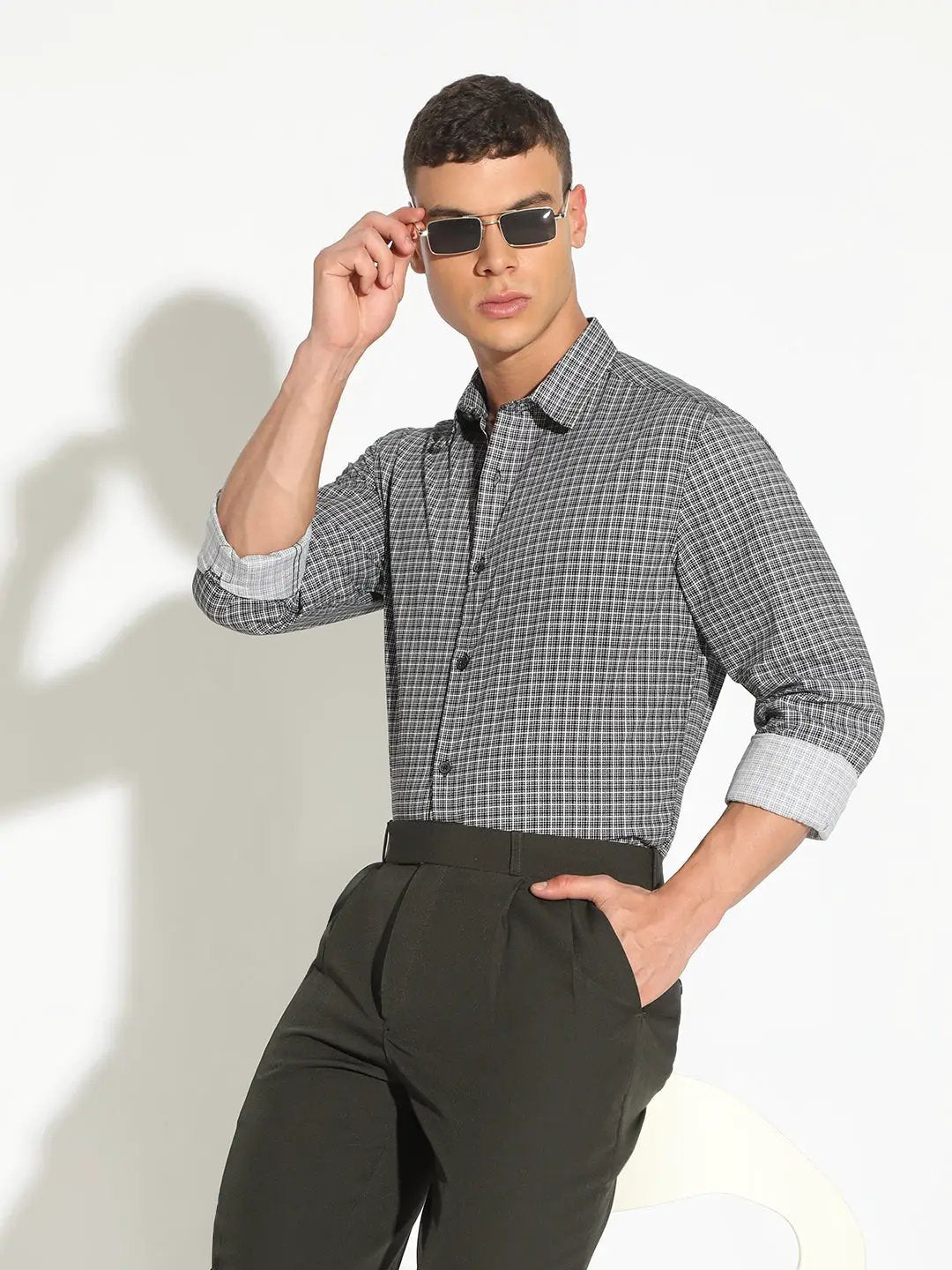 Men's Checked Black Button Down Regular Fit Shirt - from SHOWOFFFF