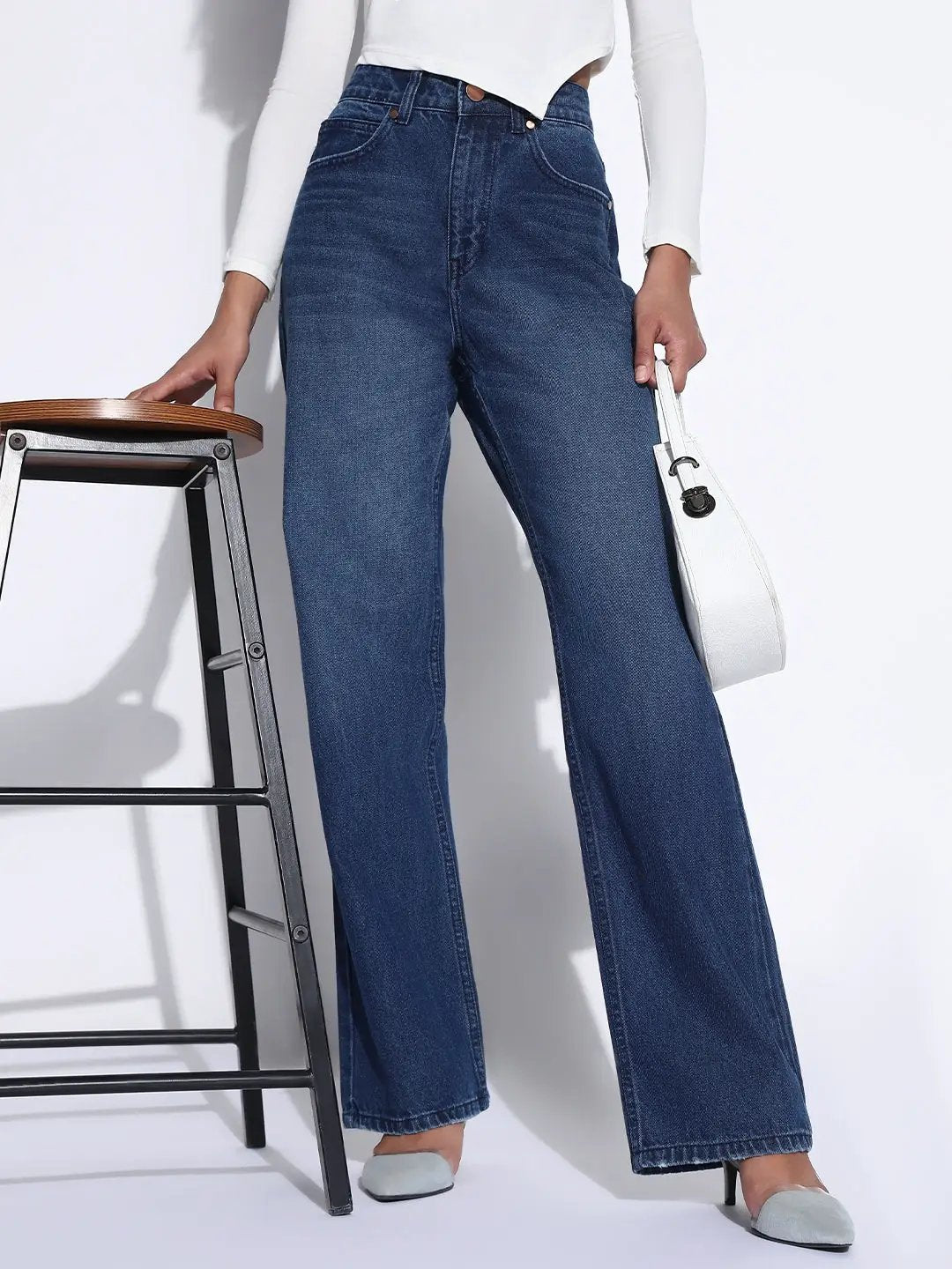 Women's Solid Navy Blue Straight Fit Jeans - from SHOWOFFFF