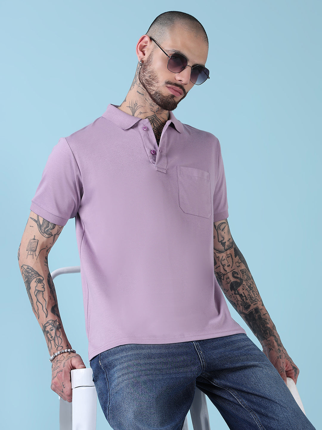 Buy Men's Purple Solid Polo Collar T-Shirt Online Showoffff