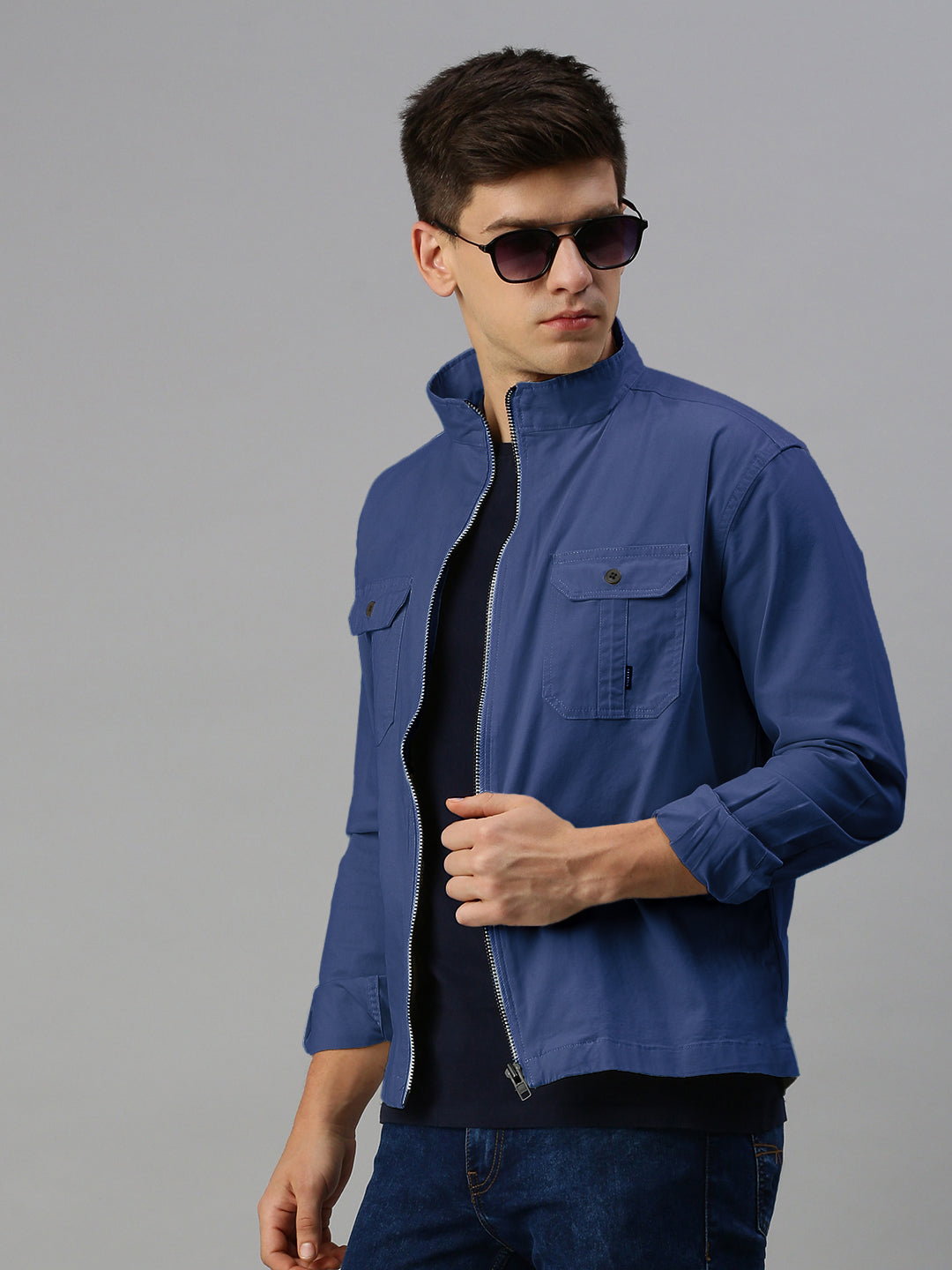 Buy Men's Blue Zipper Jacket With Pockets Online Showoffff