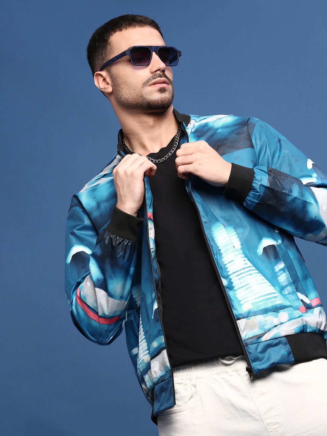 Buy Men's Abstract Blue Bomber Jacket Online Showoffff