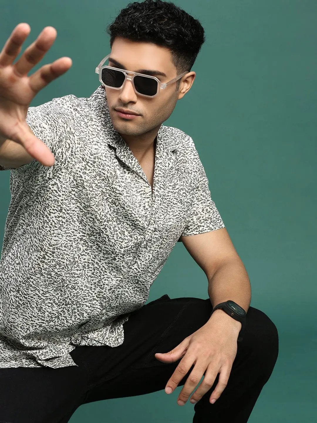 Men's Cuban Collar Abstract Off White Relaxed Fit Shirt - Uncategorized from SHOWOFFFF