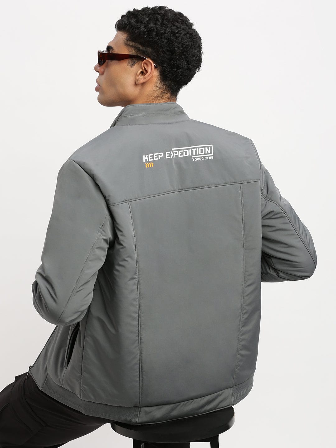 Buy Men's Solid Mock Collar Grey Casual Bomber Jacket Online