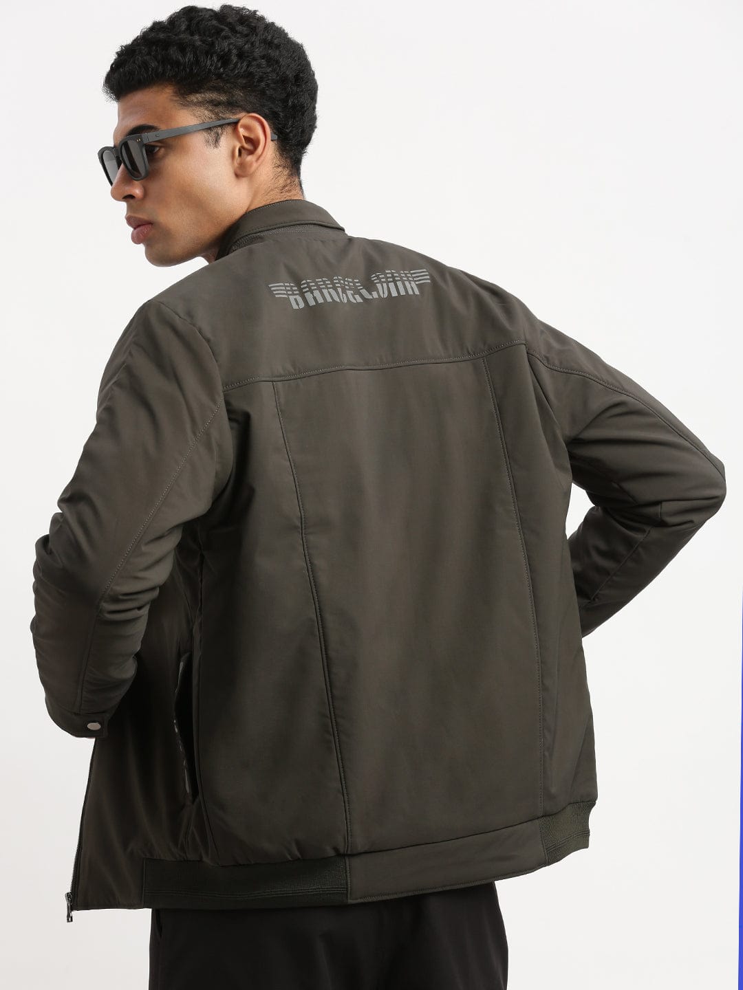 Buy Men's Mock Collar Green Solid Casual Bomber Jacket Online