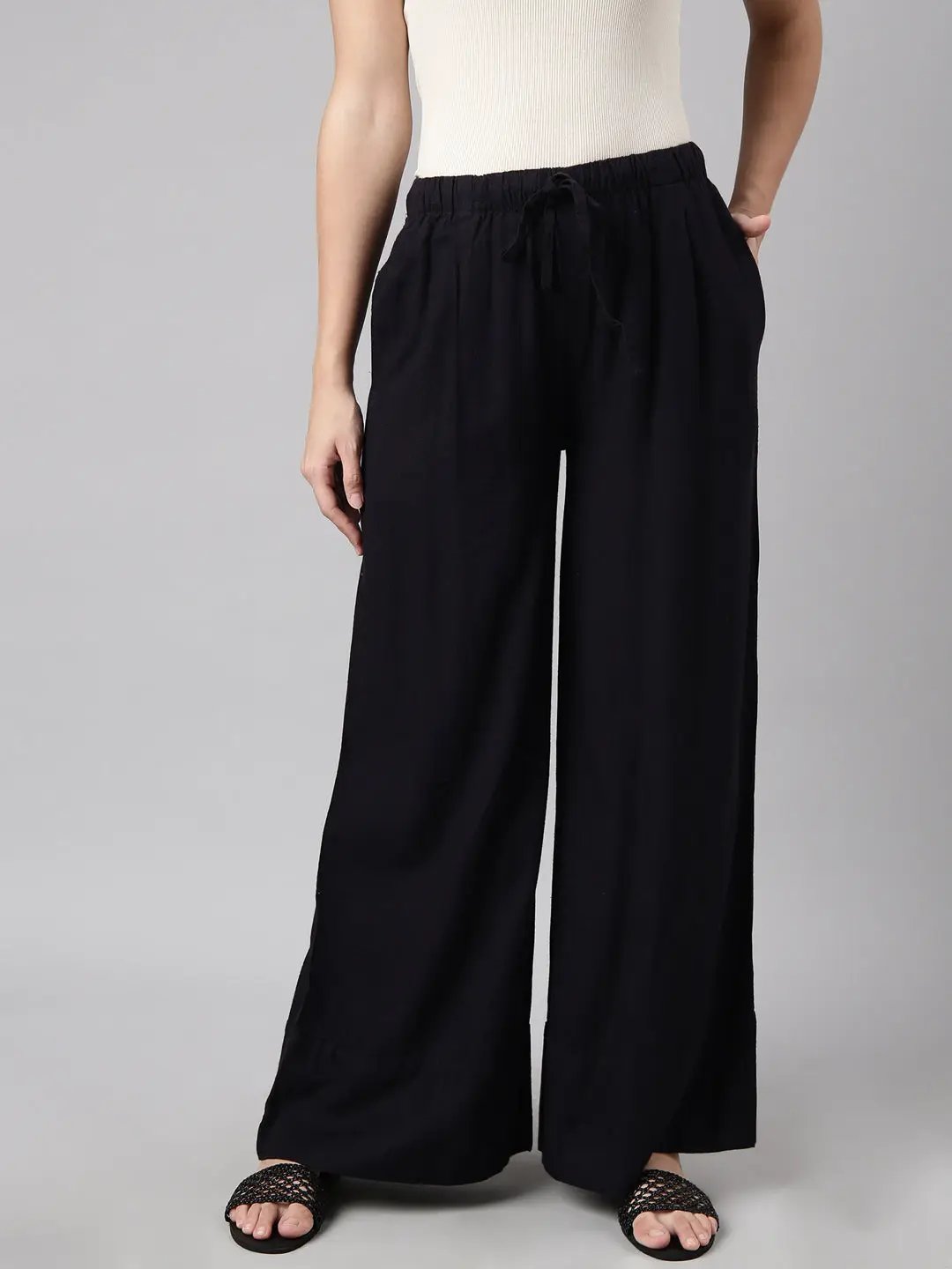 Women's Navy Blue Wide Leg Palazzos - from SHOWOFFFF