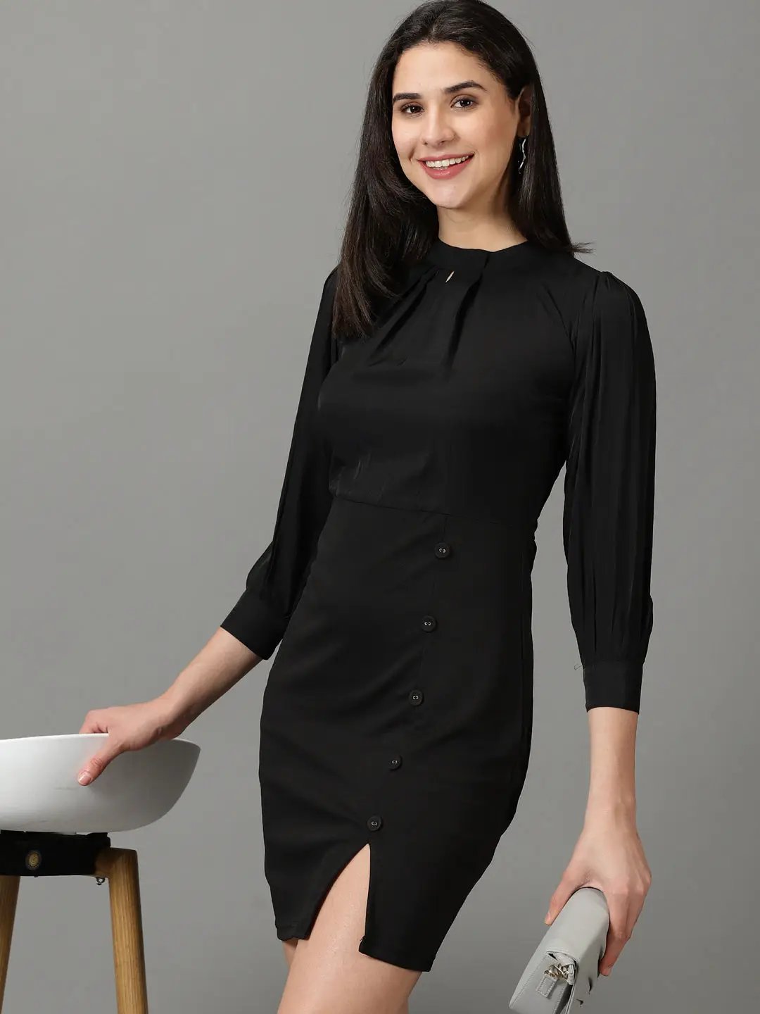 Shop Women's Black Mock Neck Sheath Mini Dress| Showoffff