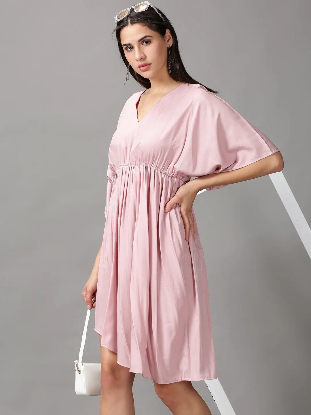 Pink Hollow Out Short Flare Dress main image 1