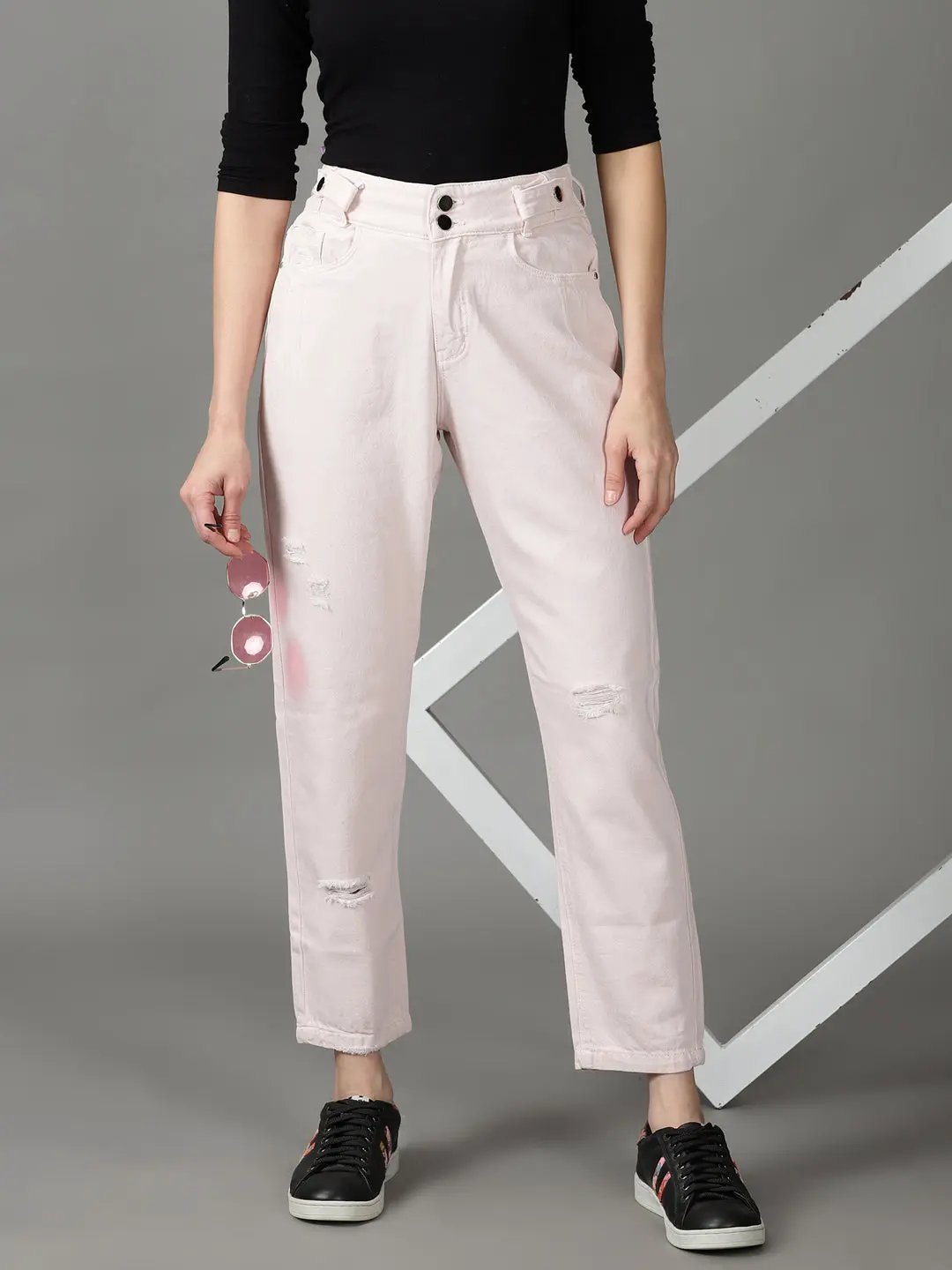 Women's Peach Relaxed Fit High-Rise Cotton Jeans - from SHOWOFFFF
