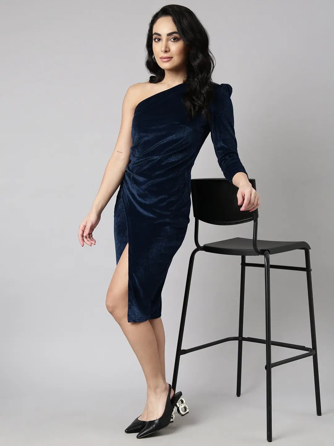 wrap one shoulder dress Shop Women's Teal One Shoulder Long Sleeves Wrap Sheath Dress| Showoffff