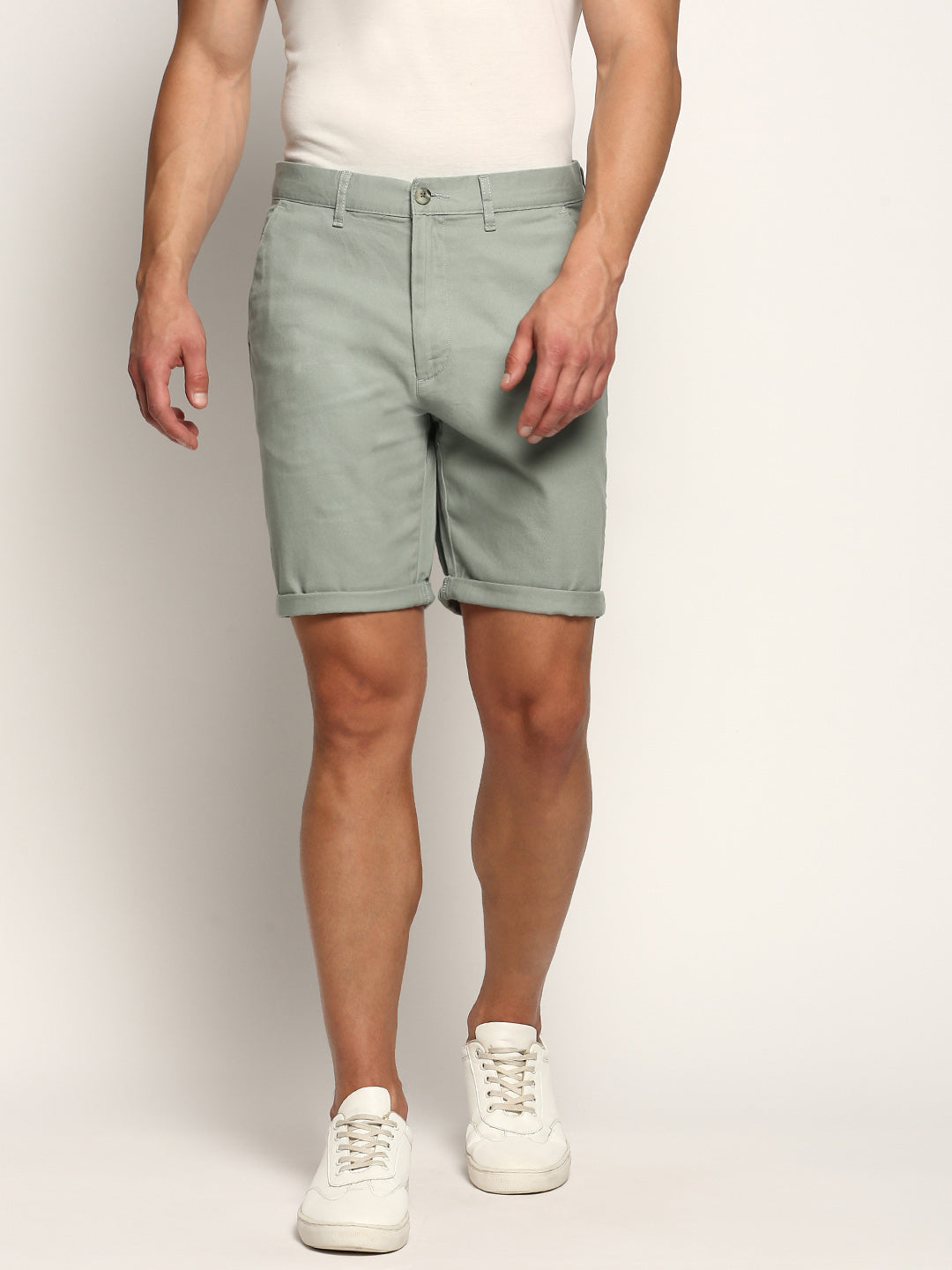 Shop Men's Sea Green Regular Fit Mid-Rise Cotton Shorts Showoffff