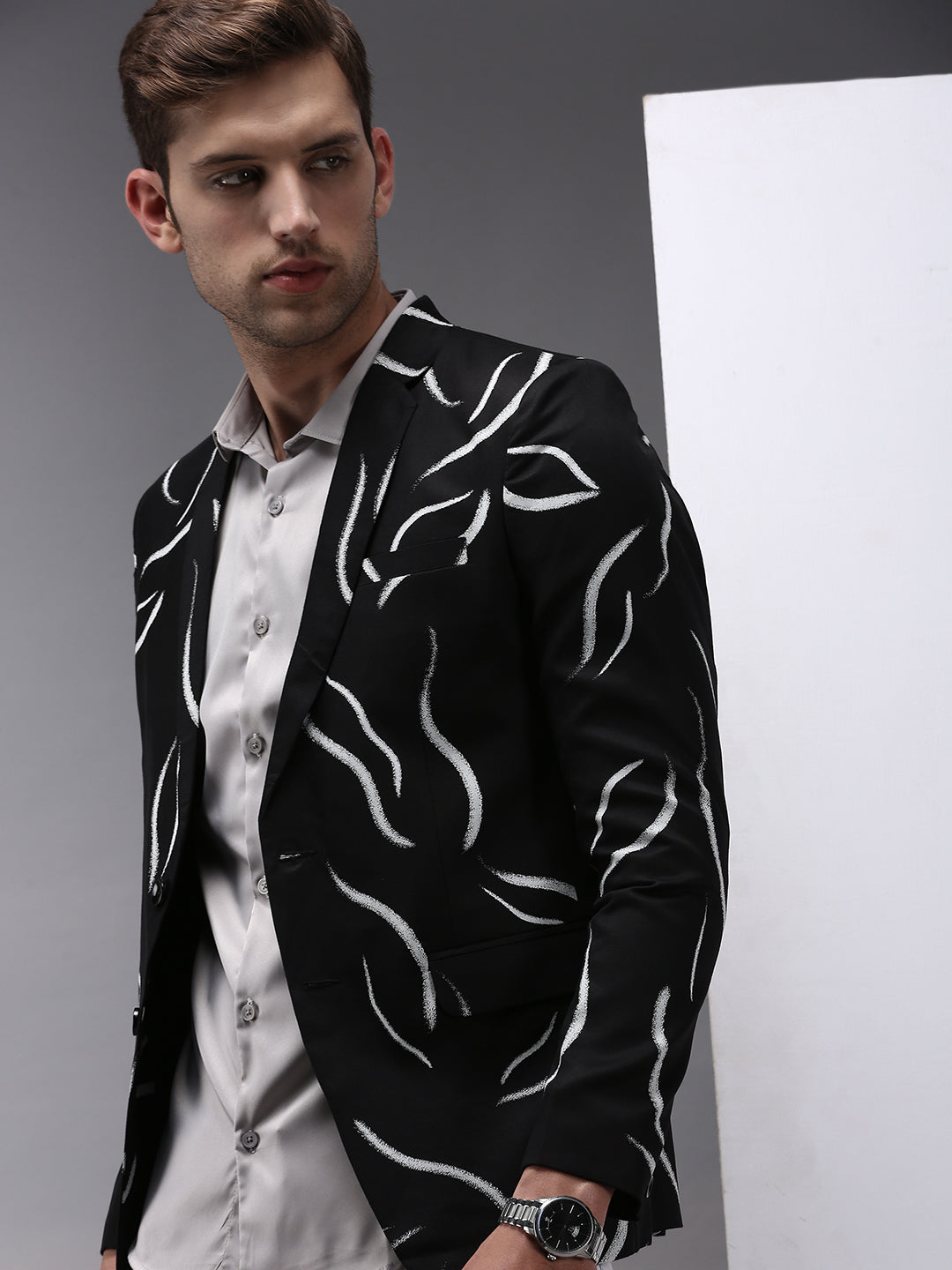 Buy Men's Black Printed Single Breasted Blazers Online Showoffff