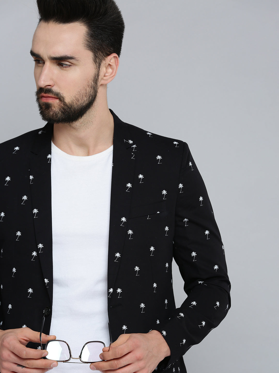 Buy Men's Black Printed Single-Breasted Party Blazers Online