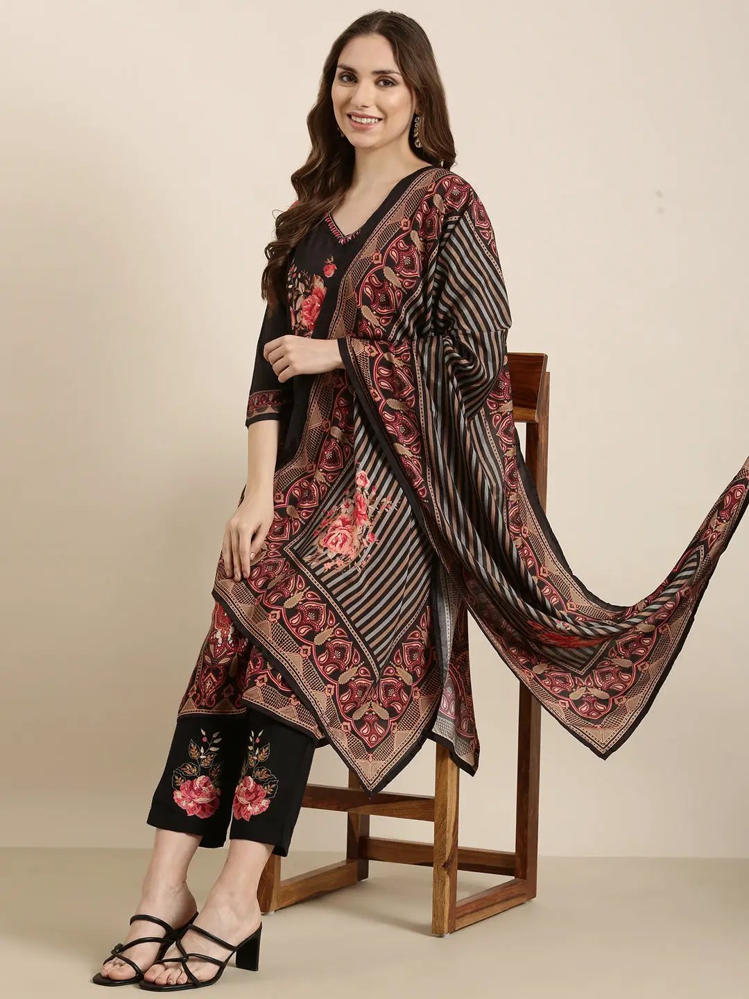 Floral Grace Meets Festive Glamour - Straight Kurta Set with Pant & Dupatta main image 1