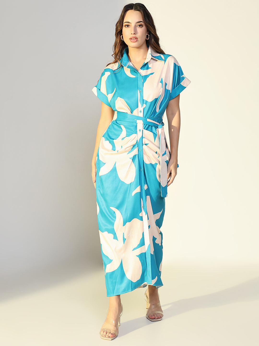 Women Blue Floral Shirt Dress