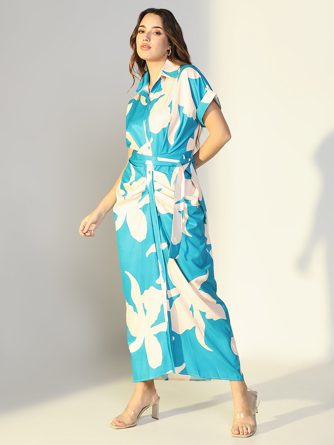 Women Blue Floral Shirt Dress