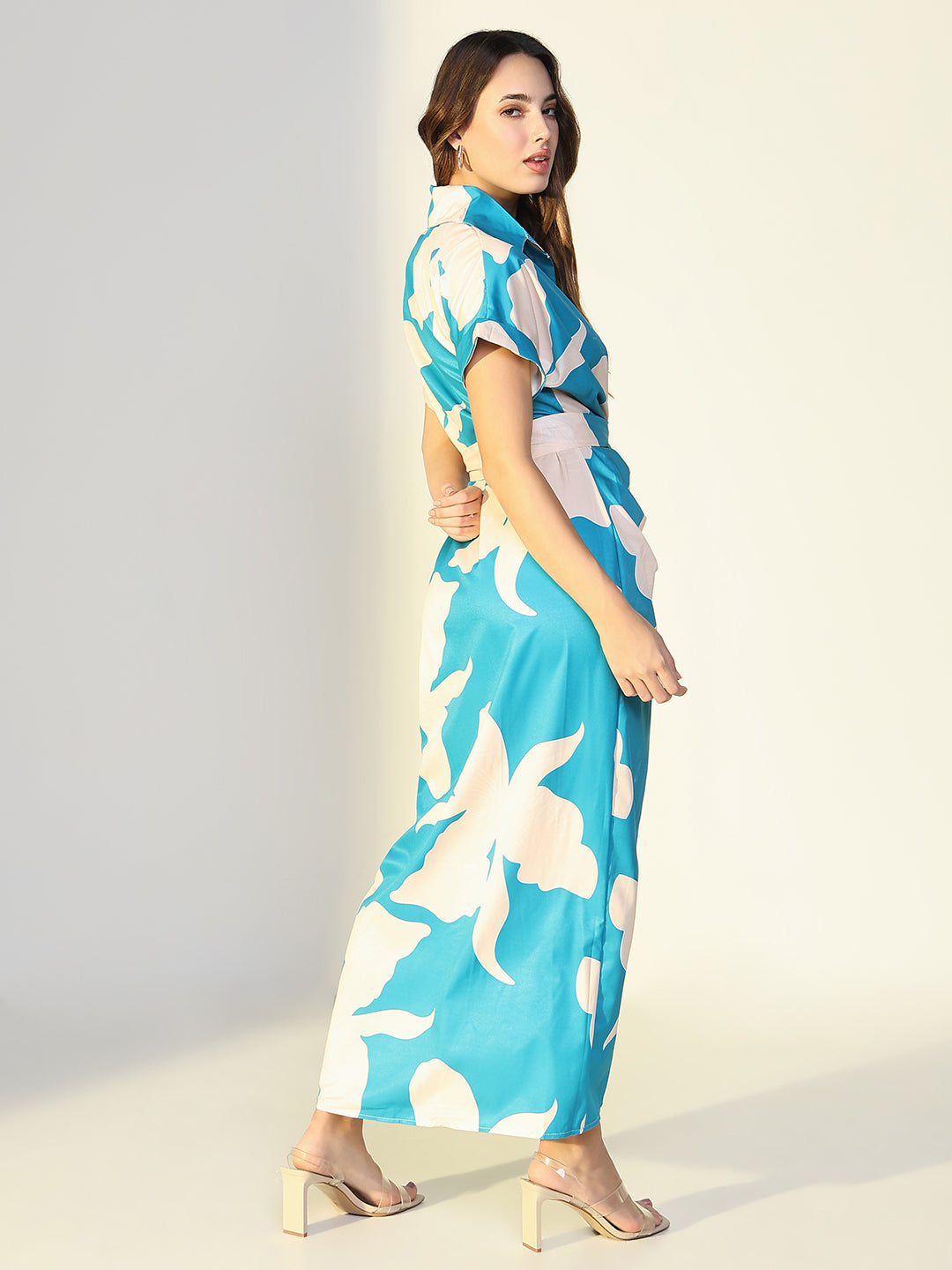 Women Blue Floral Shirt Dress